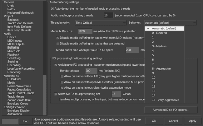 reaper audio buffering
