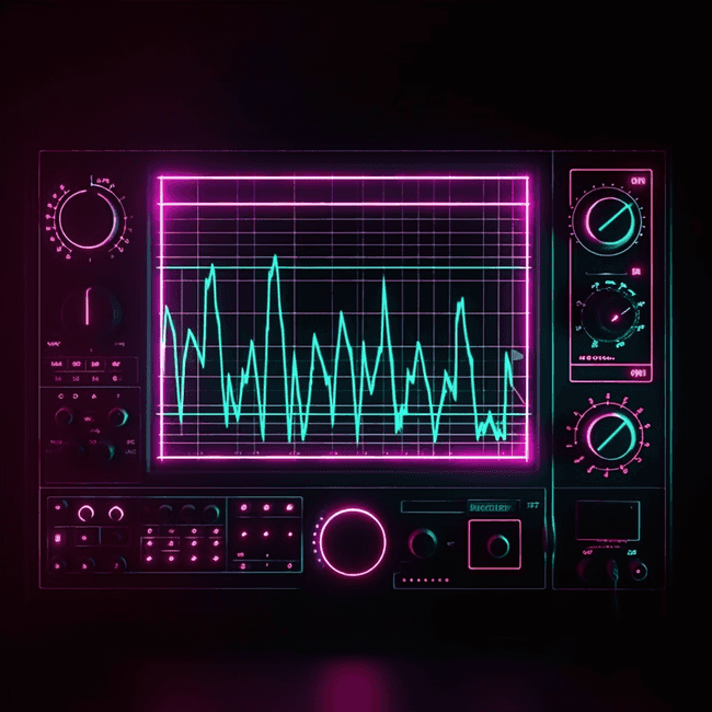 Cover art: oscilloscope signal in synthwave style, controlled by artificial intelligence 